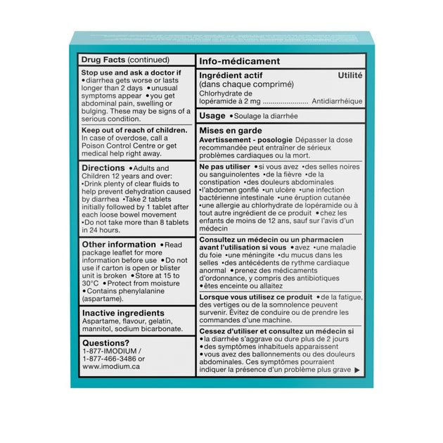 Imodium Diarrhea Relief, QuickDissolve Tablets, 20 Count Kenvue MyStore Canada