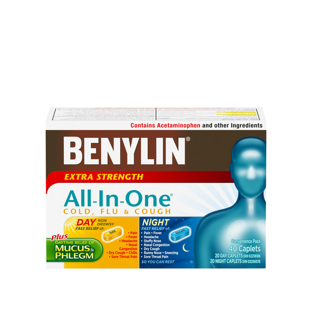 Benylin Extra Strength All-In-One Cold, Flu & Cough Day/Night Caplets ...